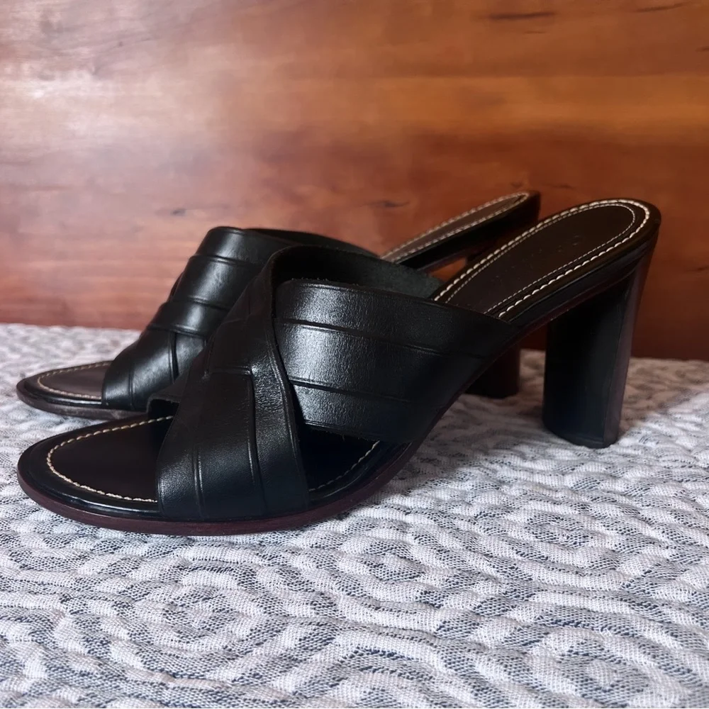 COLE HANN COUNTRY Black Leather Block Heel Slide Mule Sandals Size 8.5 - Picture 3 of 14